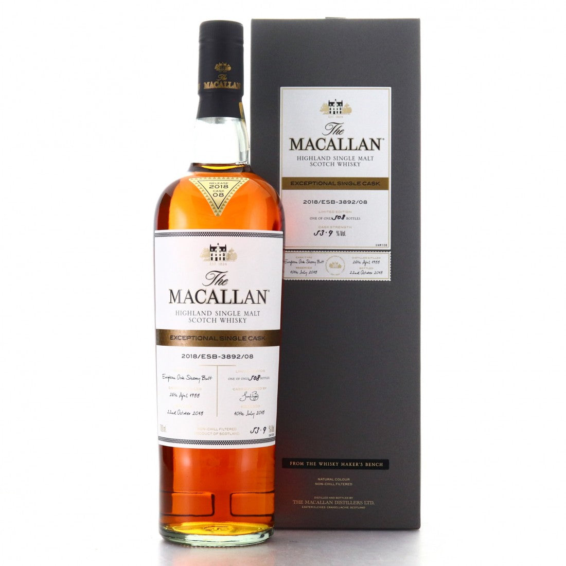 The Macallan 1988 30 Year Old Exceptional Single Cask #3892-08 / 2018 Release Highland Single Malt Scotch Whisky ABV 53.9% 700ml