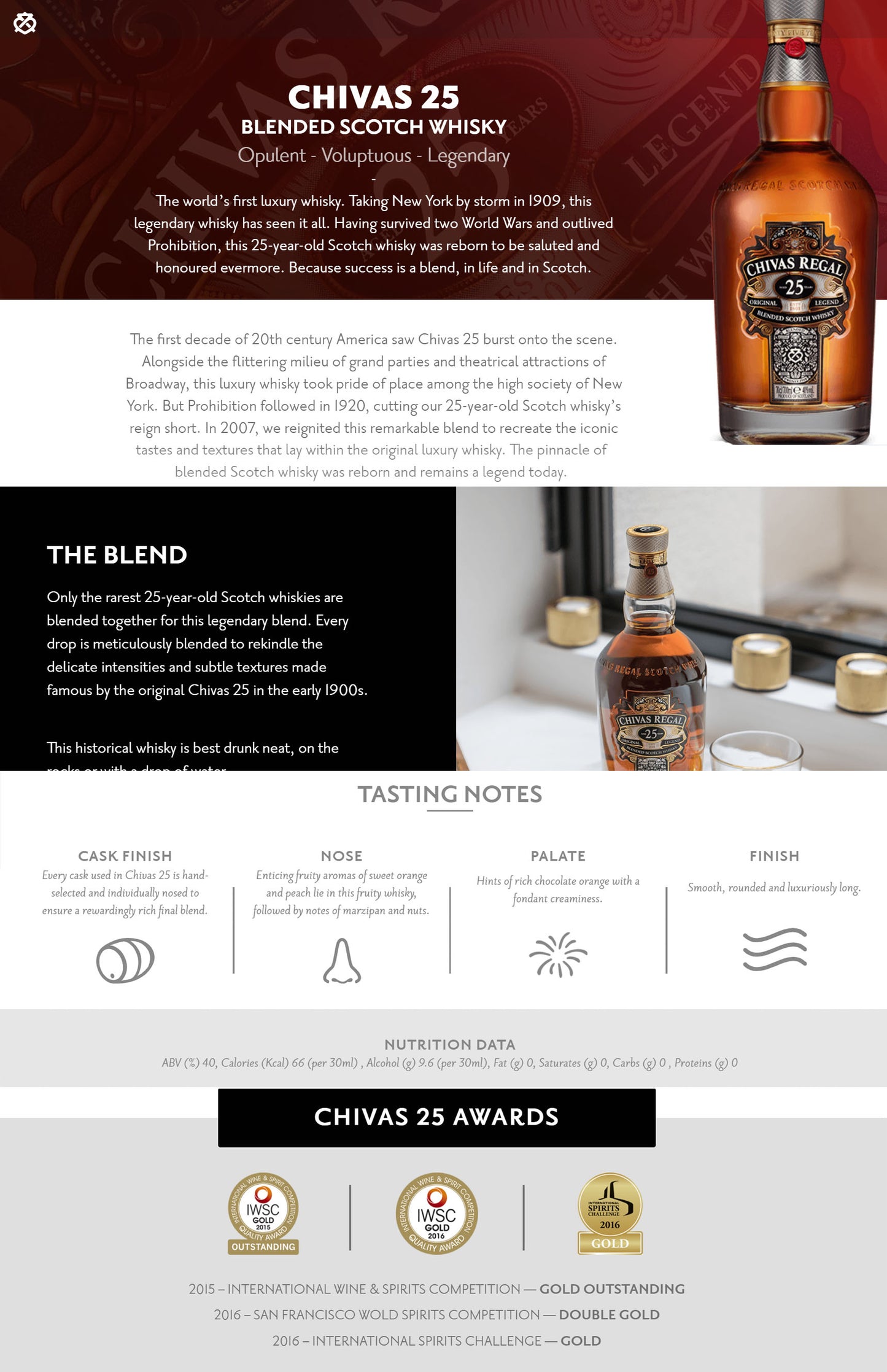 Chivas Regal 25 Year Old Original Legend Blended Scotch Whisky ABV 40% 70cl/700ml with Gift Box