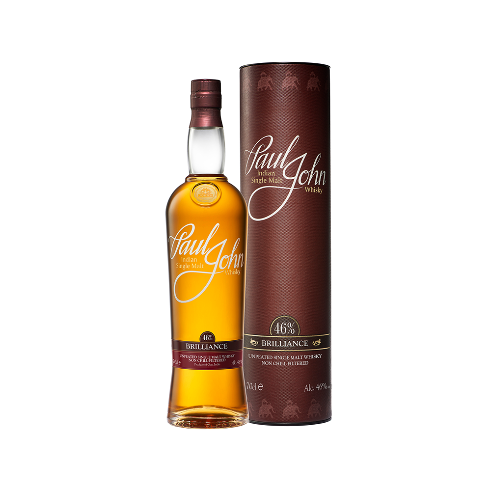 Paul John Brilliance Unpeated Non-Chilled Filtered Indian Single Malt Whisky ABV 46% Vol 70cl / 700ml (With Gift Box)
