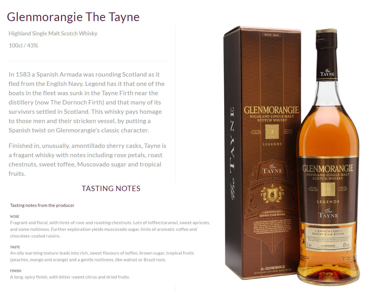 Glenmorangie The Tayne Amontillado Sherry Cask Finish Highland Single Malt Scotch Whisky ABV 43% 100cl / 1000ml / 1L