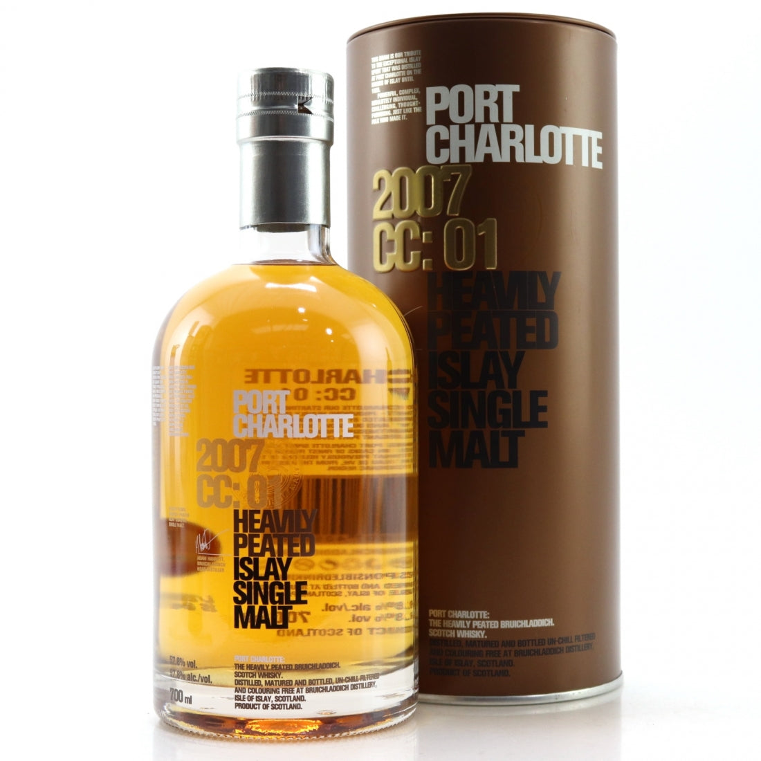 Port Charlotte 2007 Cognac Cask CC:01 Heavily Peated Islay Single Malt Bruichladdich Scotch Whisky ABV 57.8% Vol 70cl / 700ml