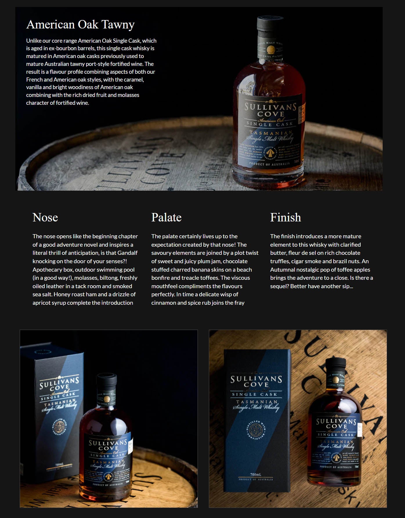 Sullivans Cove American Oak Ex-Tawny (Second Fill) Single Cask Tasmanian Single Malt Australian Whisky ABV 47.5% Vol 70cl / 700ml