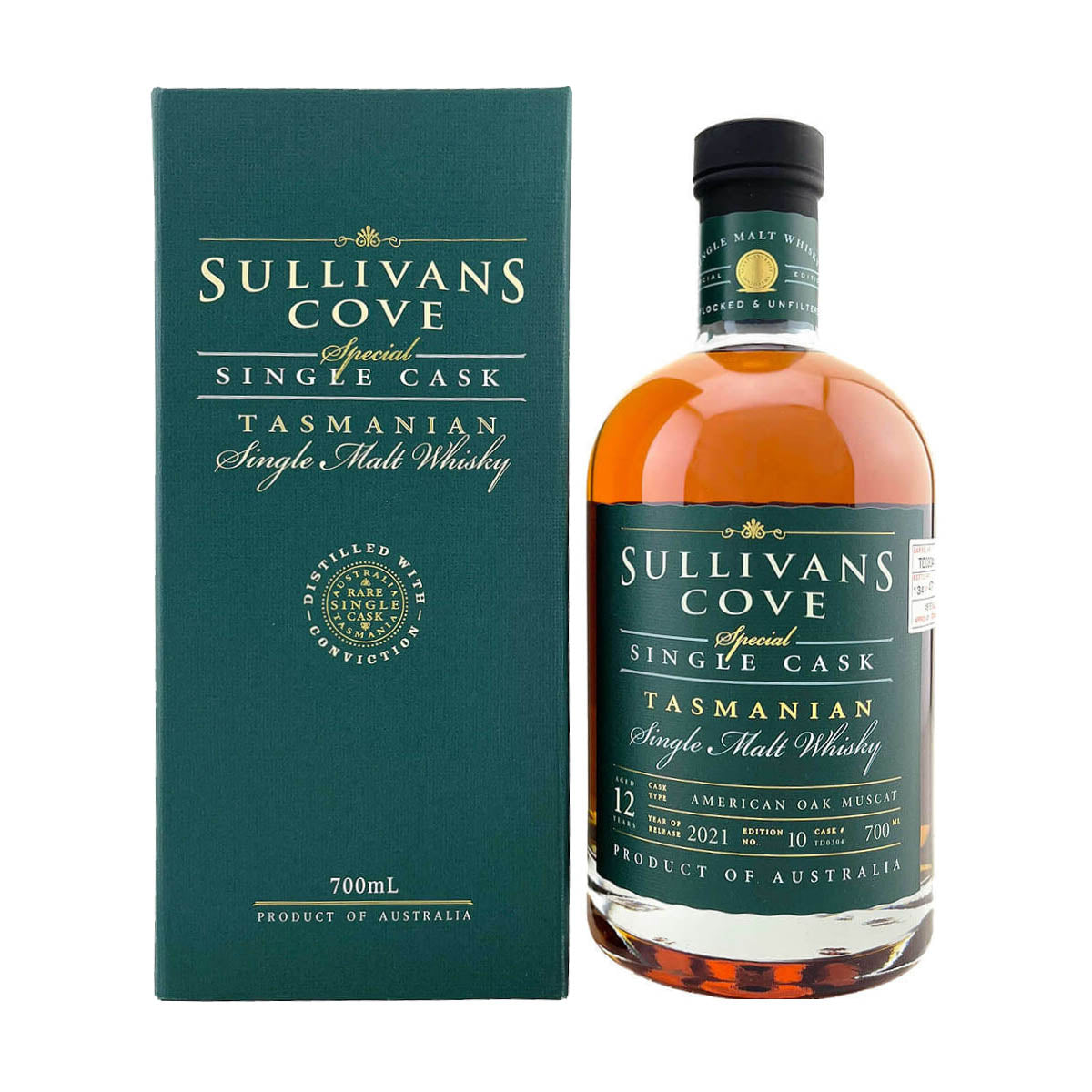 Sullivans Cove 2008 12 Year Old American Oak Ex-Muscat Single Cask Tasmanian Single Malt Australian Whisky ABV 45.5% Vol 70cl / 700ml