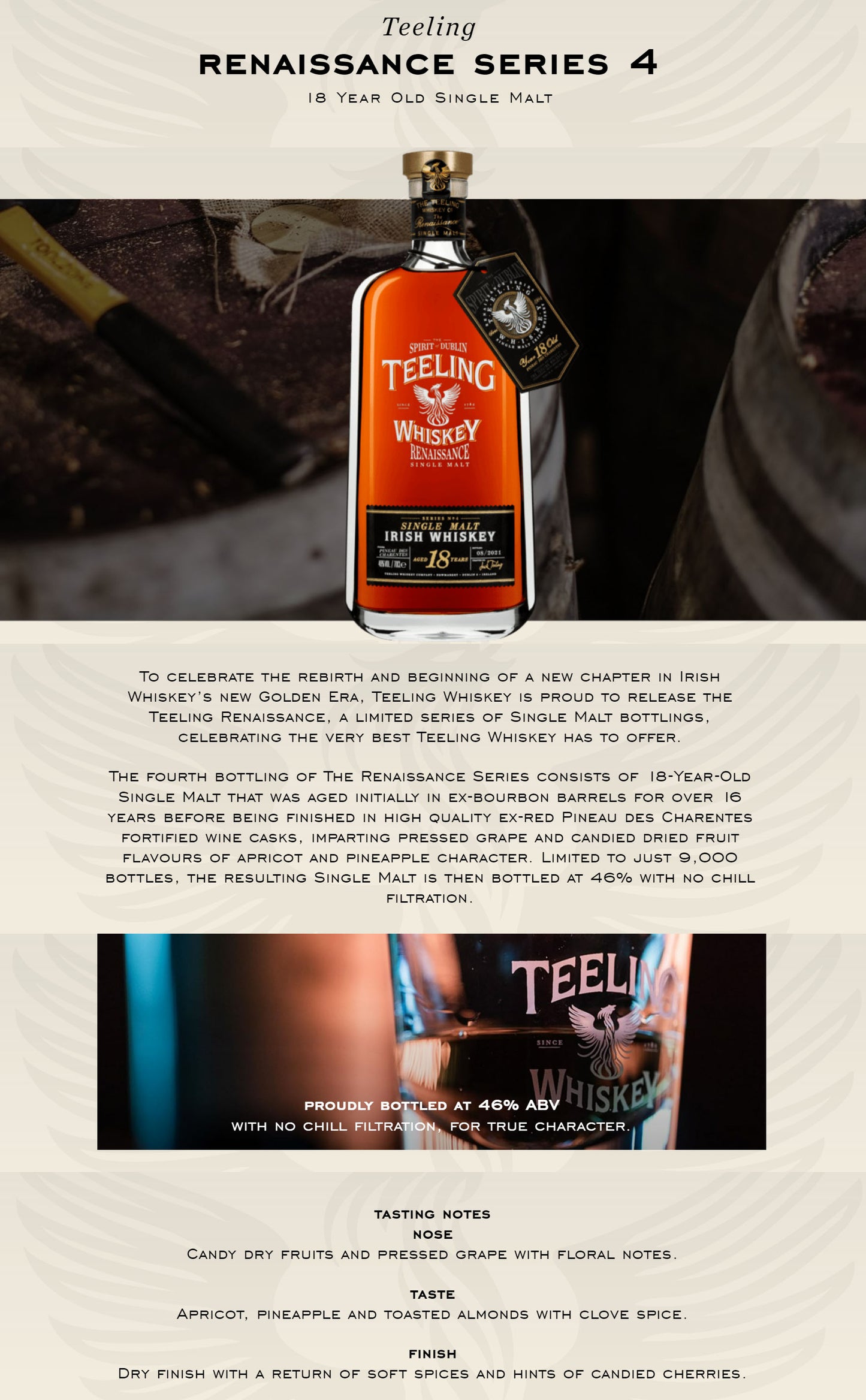 Teeling 18 Year Old Renaissance Series 4 Single Malt Irish Whiskey ABV 46% Vol 70cl / 700ml