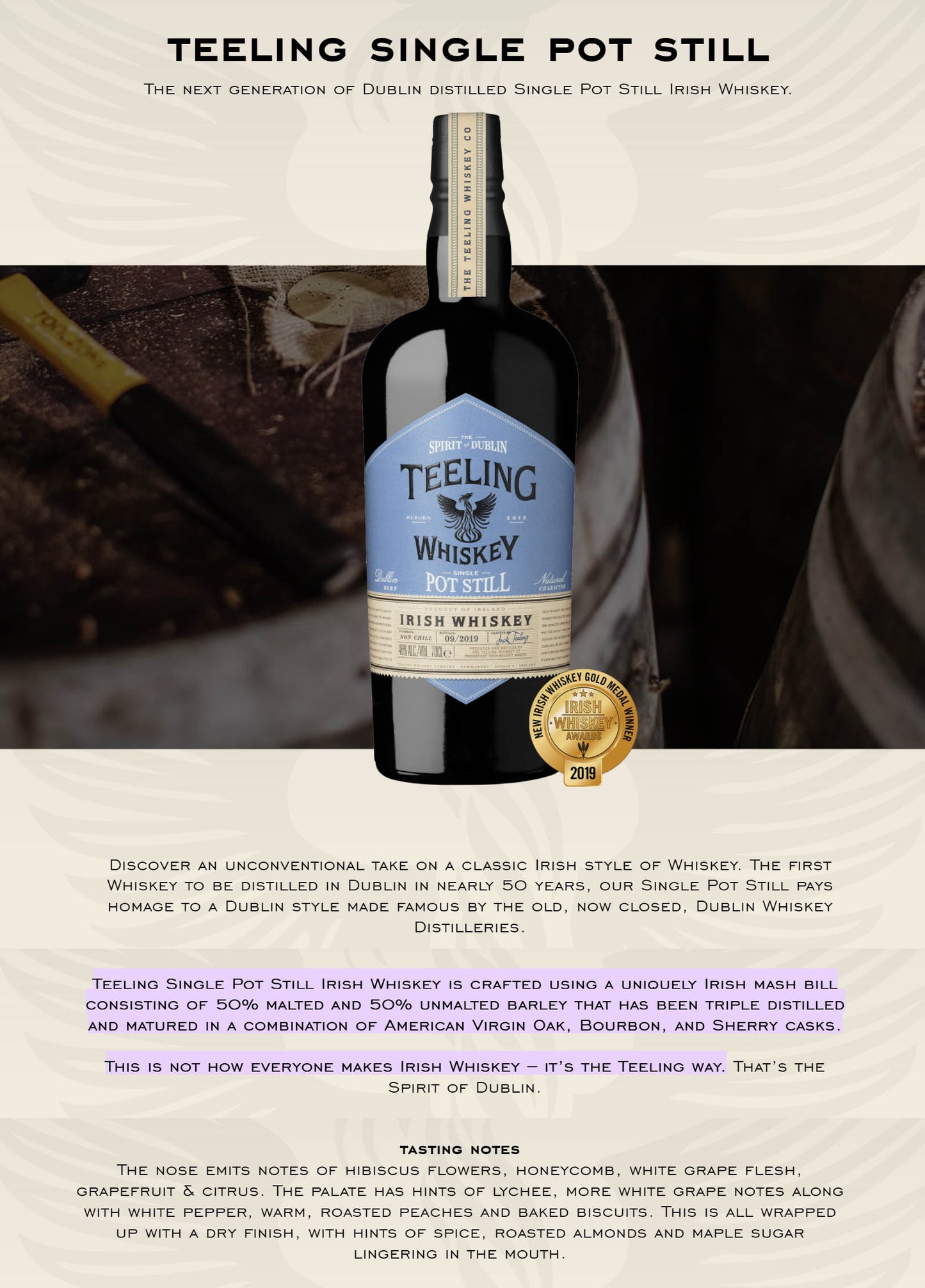 Teeling Single Pot Still Irish Whiskey ABV 46% Vol 70cl / 700ml