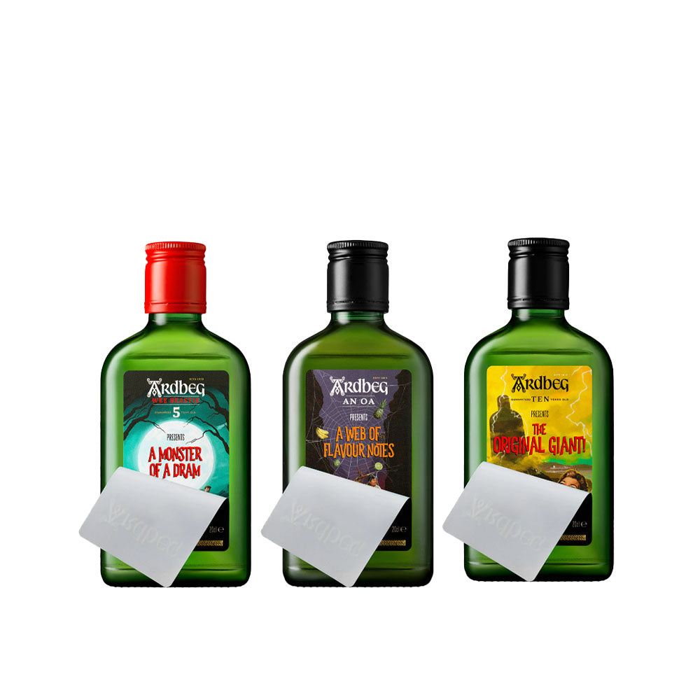 Ardbeg Monster Of Smoke 3x 200ml (Gift Pack) Islay Single Malt Scotch Whisky (Ardbeg 5 ABV 47.4% & Ardbeg 10 ABV 46% & Ardbeg Ao ABV 46.6%)