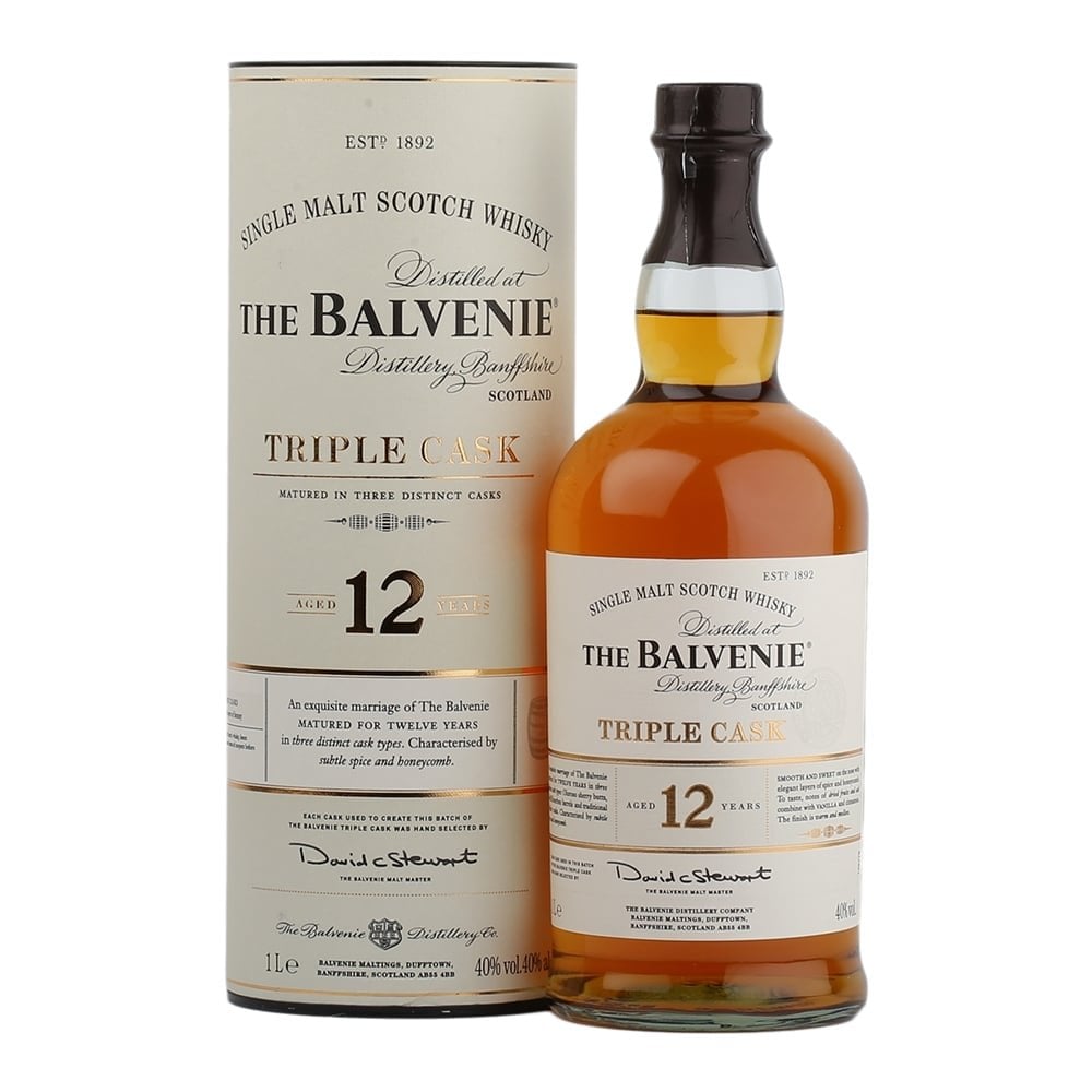 The Balvenie Aged 12 Years Triple Cask Single Malt Scotch Whisky ABV 40% Vol 1000ml / 100cl / 1L (with Gift Box)