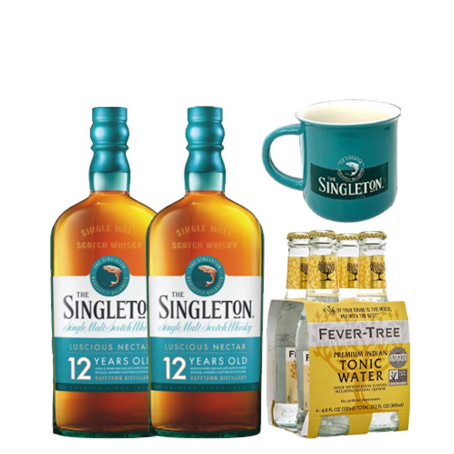 The Singleton (of) Dufftown Distillery 12 Years Old Single Malt Scotch Whisky x 2 Bottles (Bundle + FREE 1 Singleton Mug + 4 Fevertree Tonic Water)