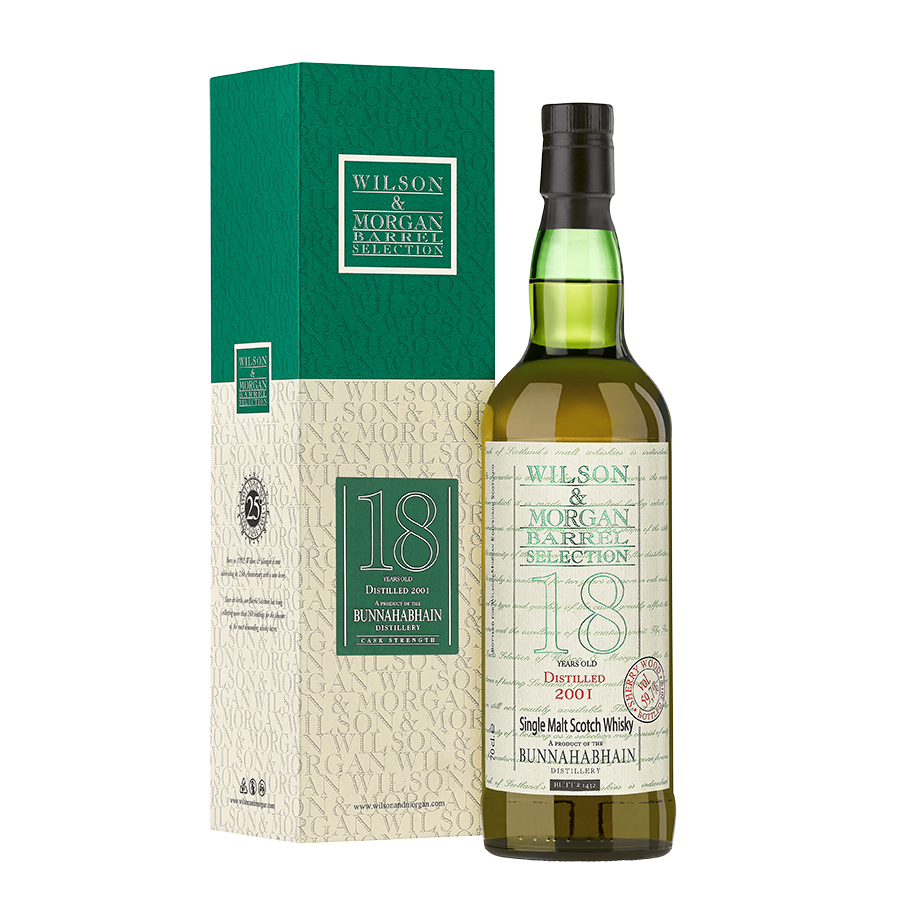 Bunnahabhain Distilled 2001 Bottled 2019 Wilson & Morgan Barrel Selection 18 Year Old Sherry Wood Islay Single Malt Scotch Whisky ABV 59.7% Vol 70cl / 700ml with Gift Box