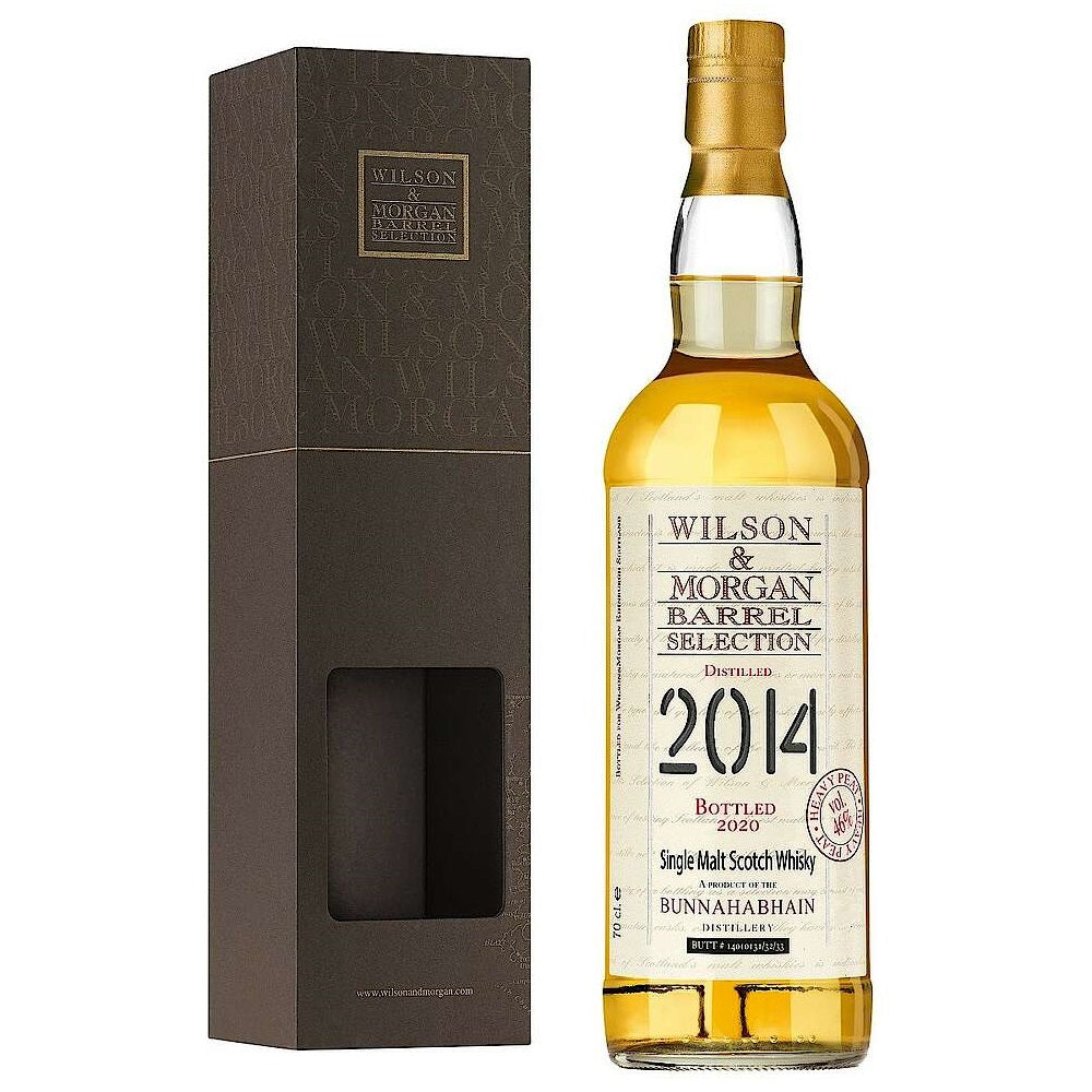 Bunnahabhain Distilled 2014 Bottled 2020 Wilson & Morgan Barrel Selection 6 Year Old Heavy Peat Islay Single Malt Scotch Whisky ABV 46% Vol 700ml / 70cl with Gift Box