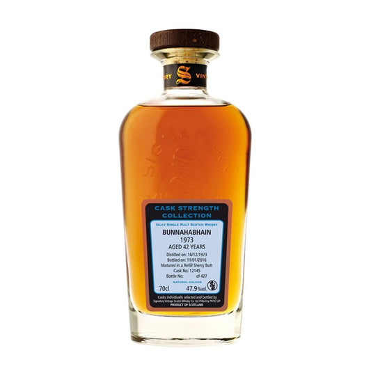 Bunnahabhain 1973 42 Year Old Signatory Vintage Rare Reserve Cask Strength Matured in a Refill Sherry Butt Islay Single Malt Scotch Whisky ABV 47.9% Vol 700ml / 70cl