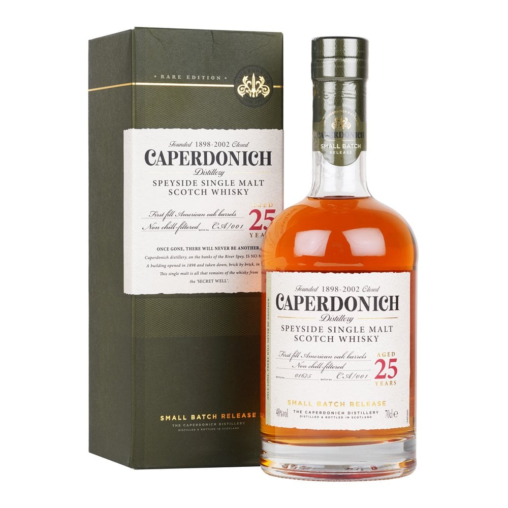 Caperdonich Distillery 25 Year Old First Fill American Oak Barrels Non Chill Filtered Small Batch Release Speyside Single Malt Scotch Whisky ABV 48% 70cl / 700ml with Gift Box
