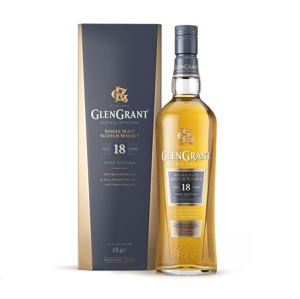 Glen Grant 18 Year Old Rare Edition Double Distilled in Tall, Slender Pot Stills Rothes Speyside Single Malt Scotch Whisky ABV 43% Vol 1000ml / 100cl / 1L