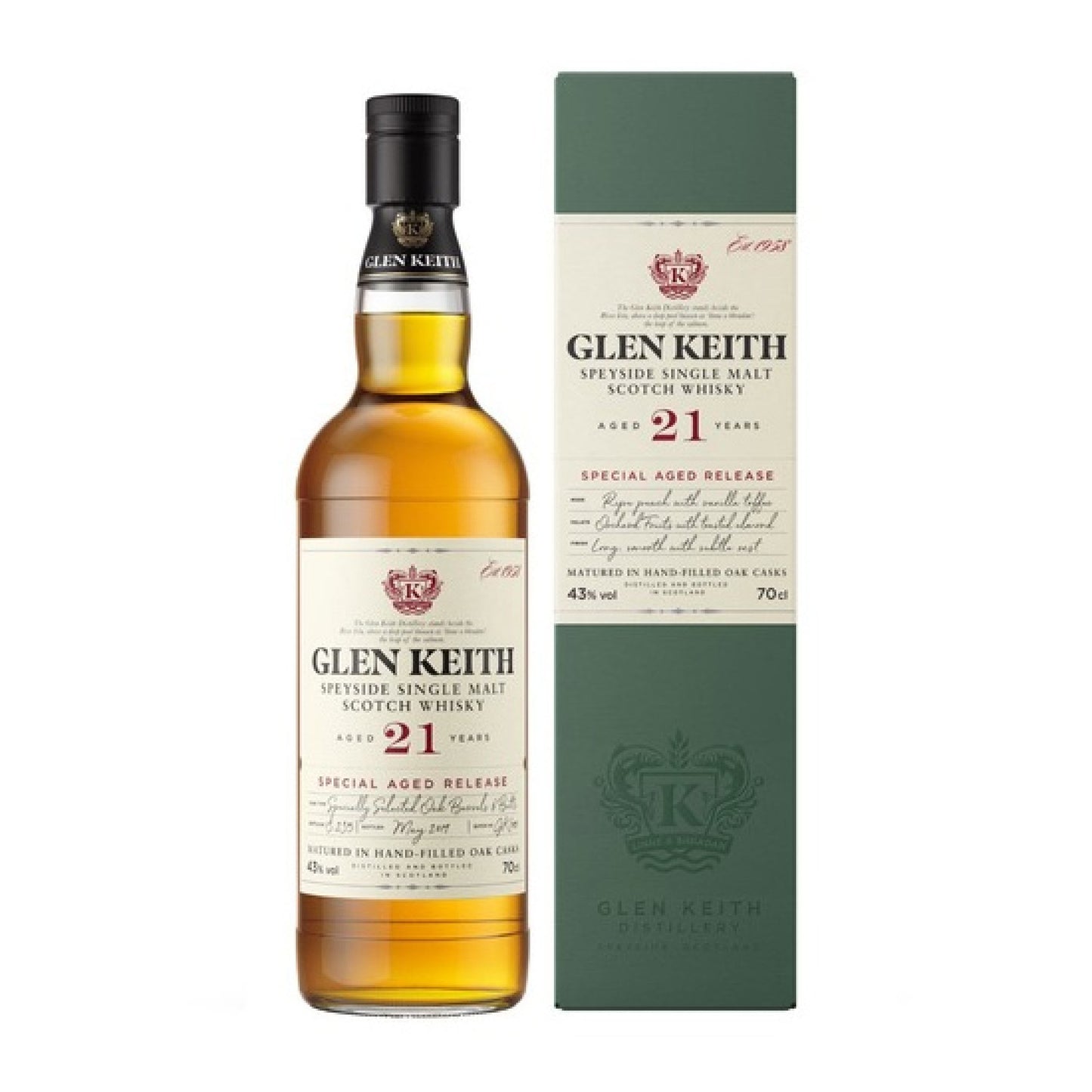 Glen Keith 21 Years Old Speyside Single Malt Scotch Whisky ABV 43% Vol 70cl / 700ml