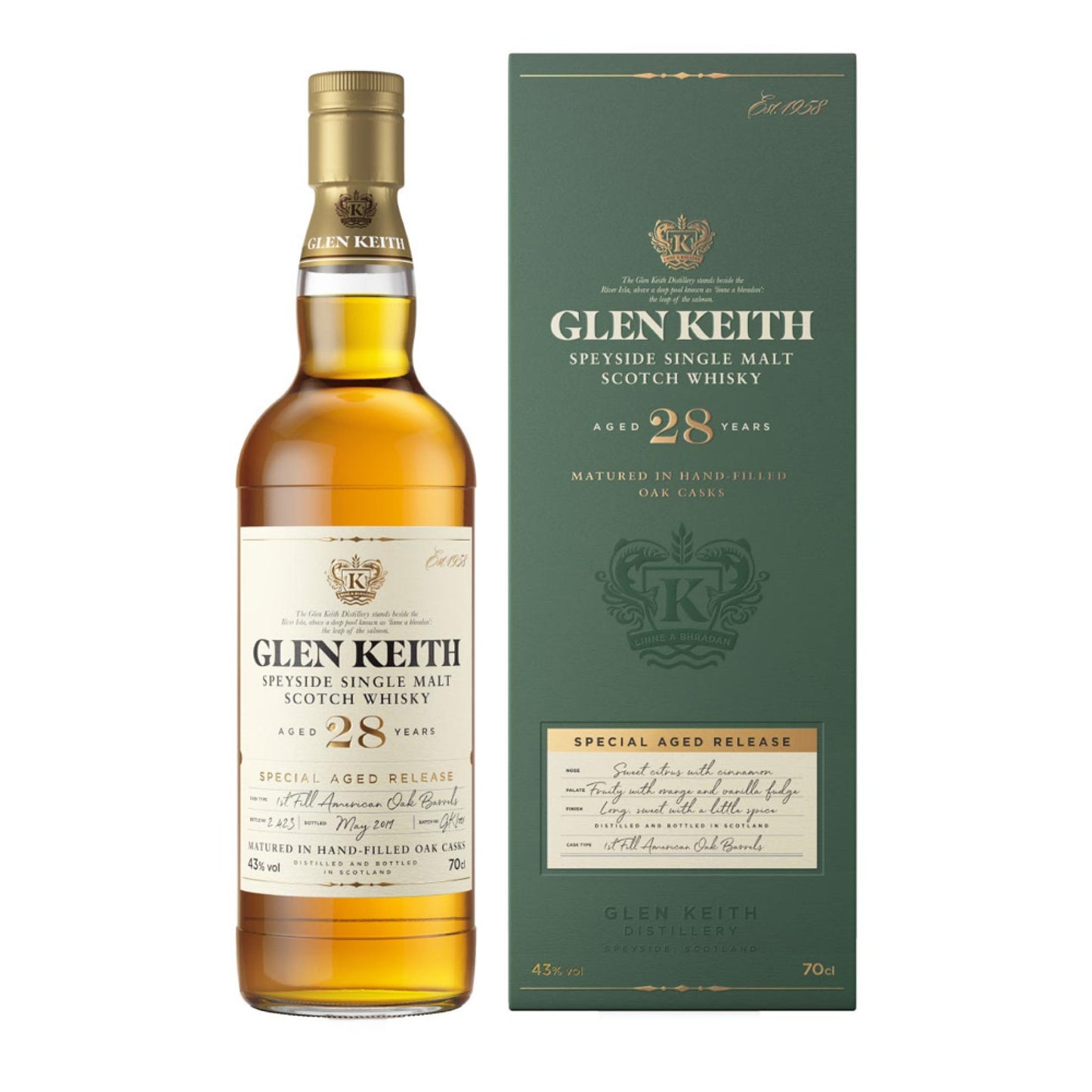Glen Keith 28 Years Old Speyside Single Malt Scotch Whisky ABV 43% Vol 70cl / 700ml