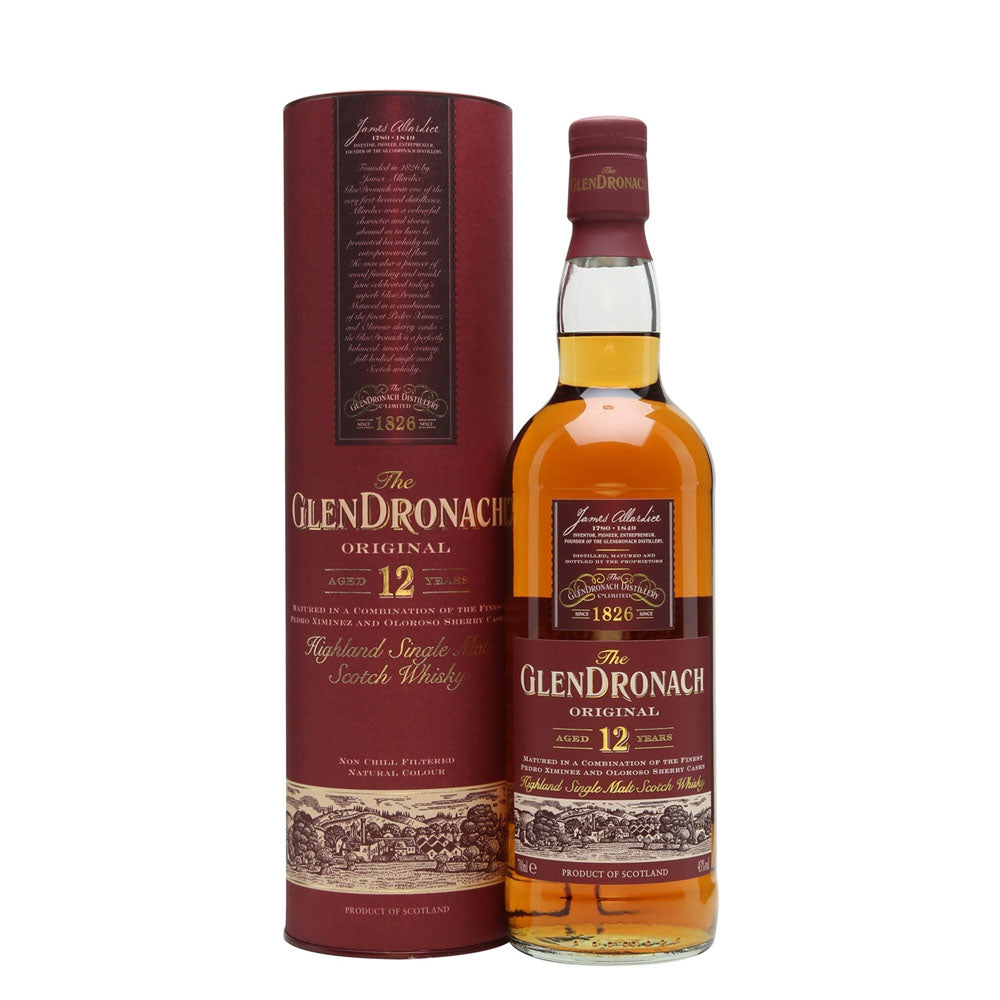 The Glendronach Original 12 Year Old Matured in the finest Pedro Ximenez and Oloroso Sherry Casks from Spain Highland Single Malt Scotch Whisky ABV 43% Vol 70cl / 700 ml