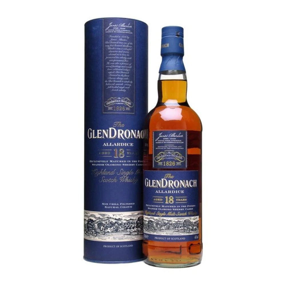 The Glendronach 18 Year Old Allardice Exclusively Matured in the finest Spanish Oloroso Sherry Casks Highland Single Malt Scotch Whisky ABV 46% Vol 70cl / 700ml (With Gift Box)