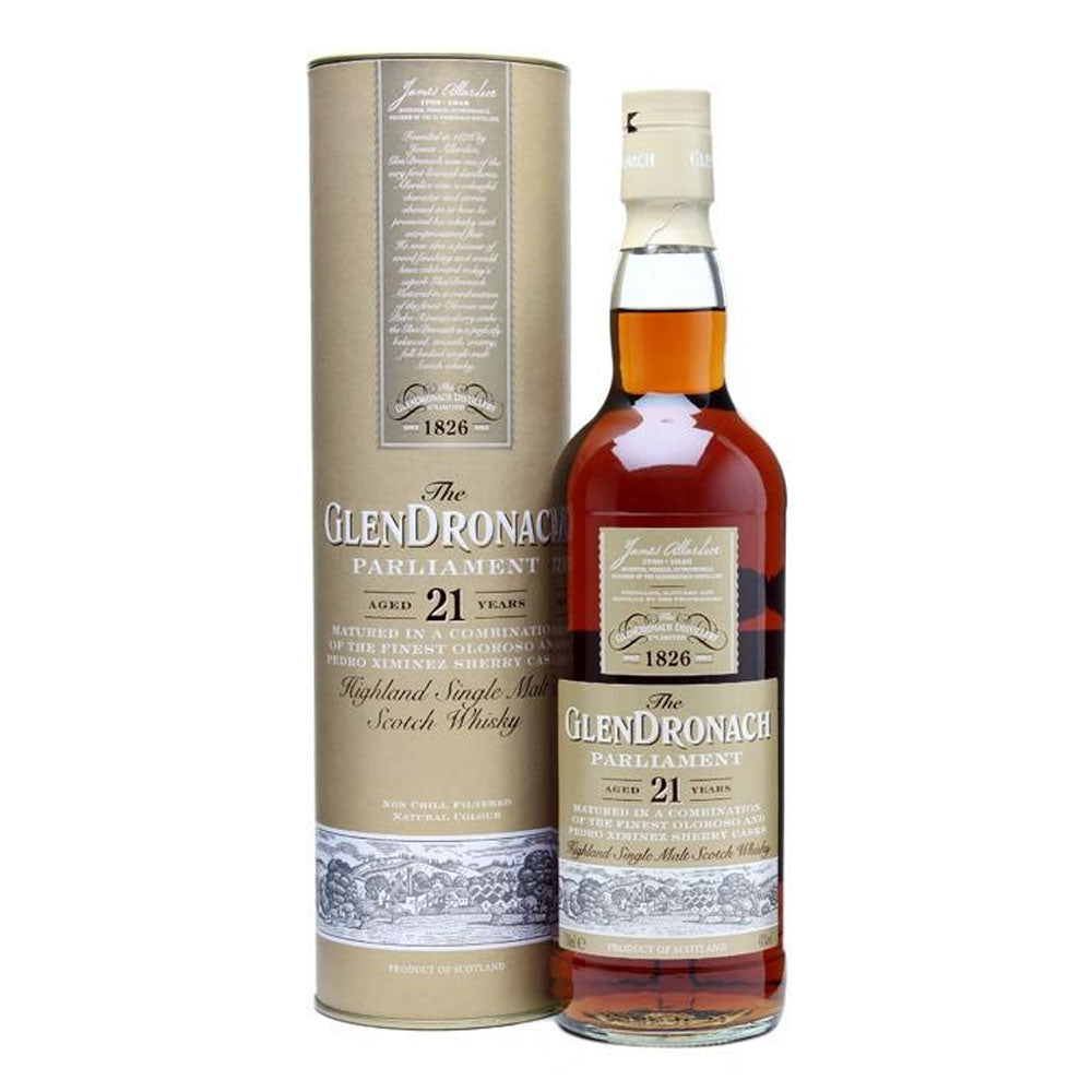 The Glendronach 21 Year Old Parliament Matured in the finest Oloroso and Pedro Ximenez Sherry Casks Highland Single Malt Scotch Whisky ABV 48% Vol 70cl / 700ml (With Gift Box)