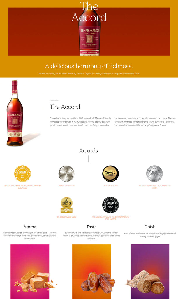 Glenmorangie Accord 12 Years Old Single Malt Whisky ABV 43% 1000ml with Gift Box