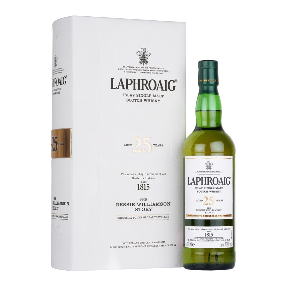 Laphroaig 25 Year Old The Bessie Williamson Story Exclusive to the Global Traveller (Bottled in 2019) Islay Single Malt Scotch Whisky ABV 43% Vol 700ml / 70cl (With Gift Box)