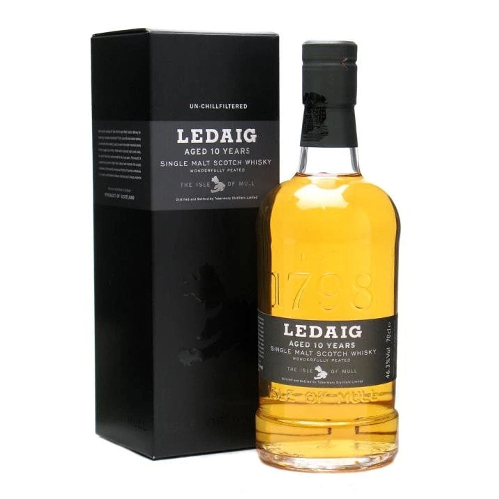 Ledaig 10 Years Old Wonderfully Peated Tobermory Isle Of Mull Single Malt Scotch Whisky ABV 46.3% Vol 700ml / 70cl (With Gift Box)