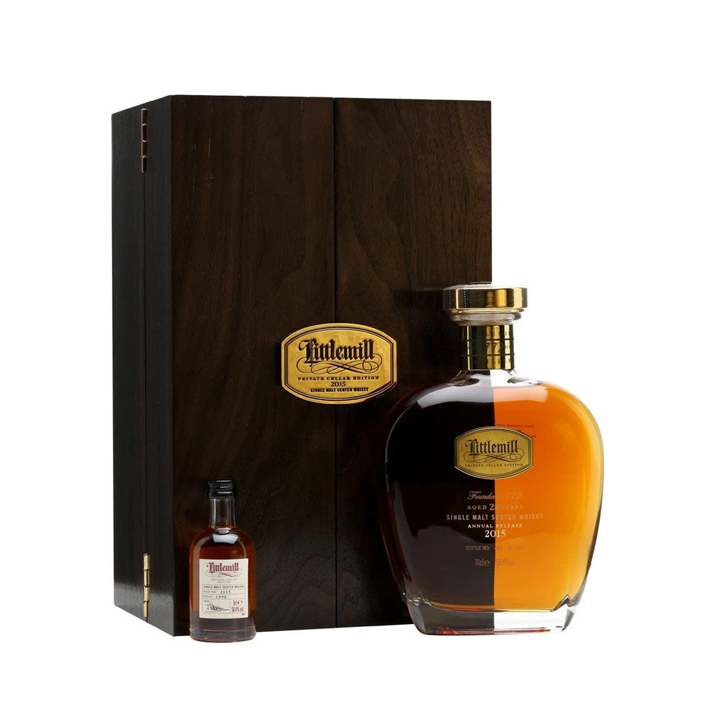 Littlemill 25 Year Old Distilled 1990 Annual Release 2015 - Private Cellar Edition with Mini Lowland Single Malt Scotch Whisky ABV 50.4% Vol 75cl / 750ml