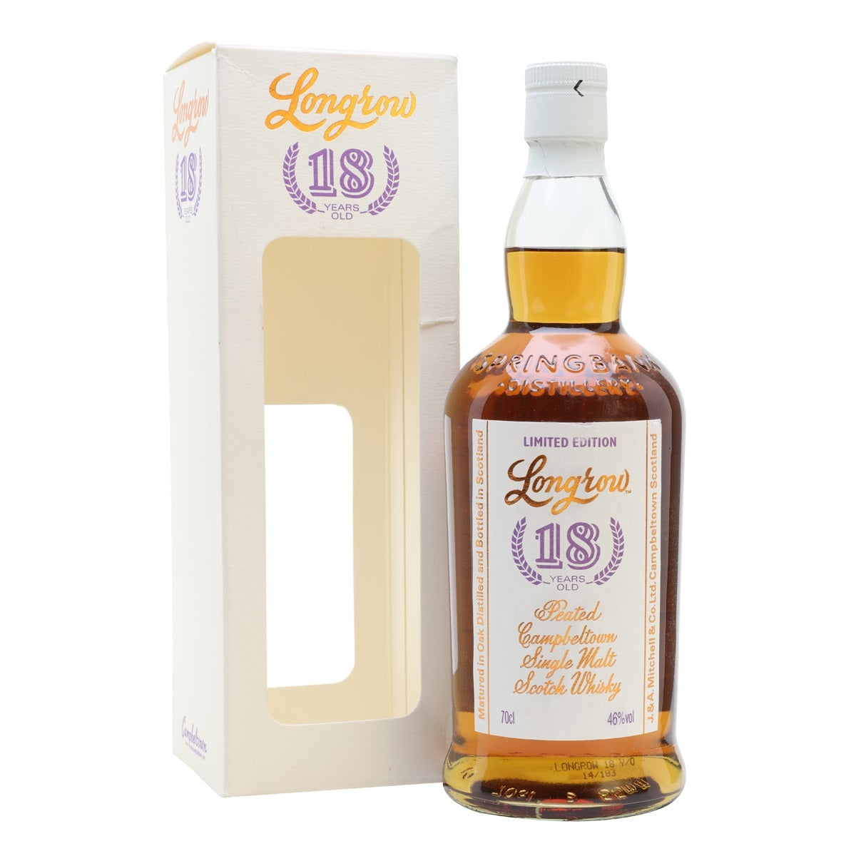 Longrow 18 Year Old Limited Edition Matured in Oak Peated Campbeltown Single Malt Scotch Whisky ABV 46% Vol 70cl / 700ml (With Gift Box)