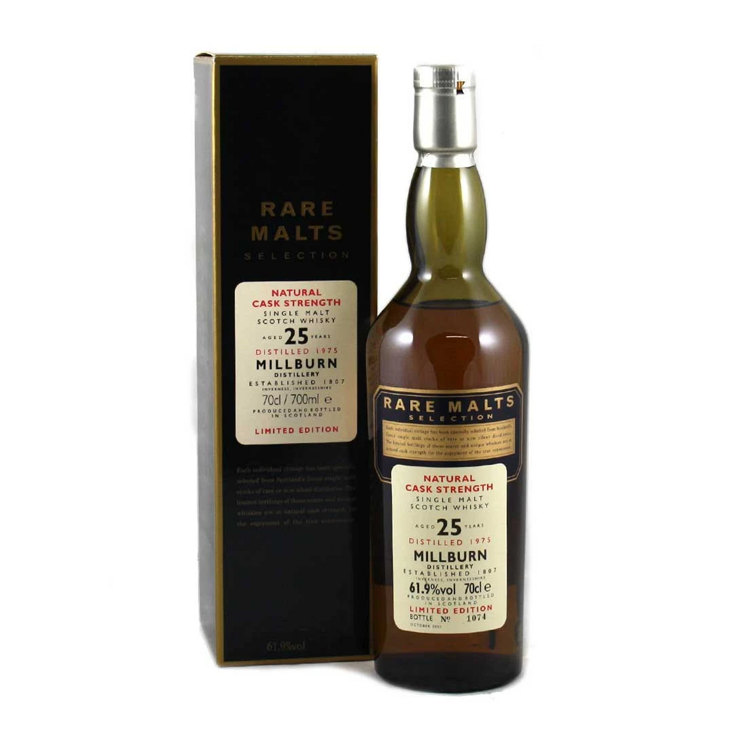 Millburn Distillery 25 Year Old Distilled 1975 Rare Malts Selections Limited Edition Natural Cask Strength Highland Single Malt Scotch Whisky ABV 61.9% Vol 70cl / 700ml