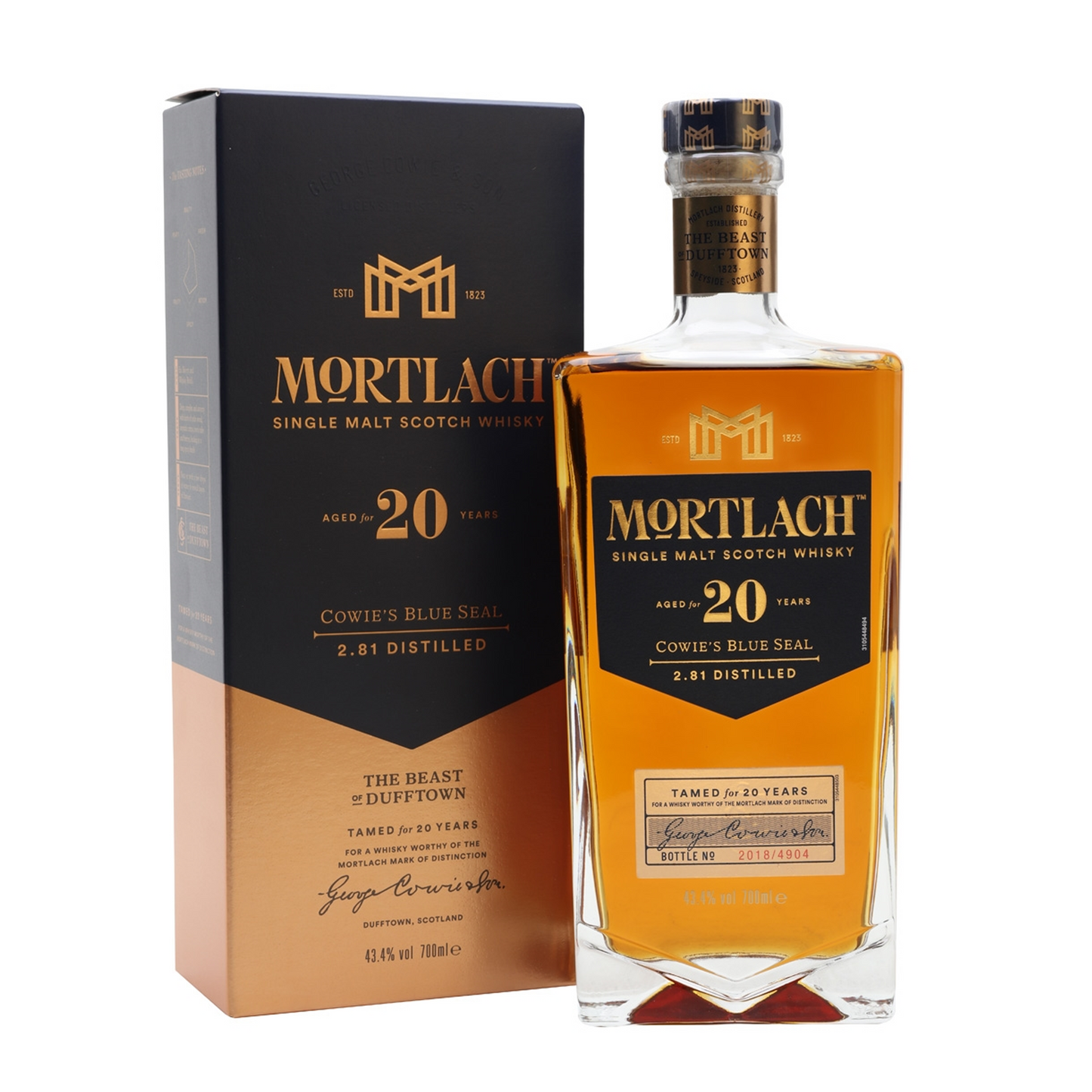 Mortlach 20 Years Old Cowie's Blue Seal 2.81 Distilled Single Malt Scotch Whisky ABV 43.4% Vol 70cl / 700ml (With Gift Box)