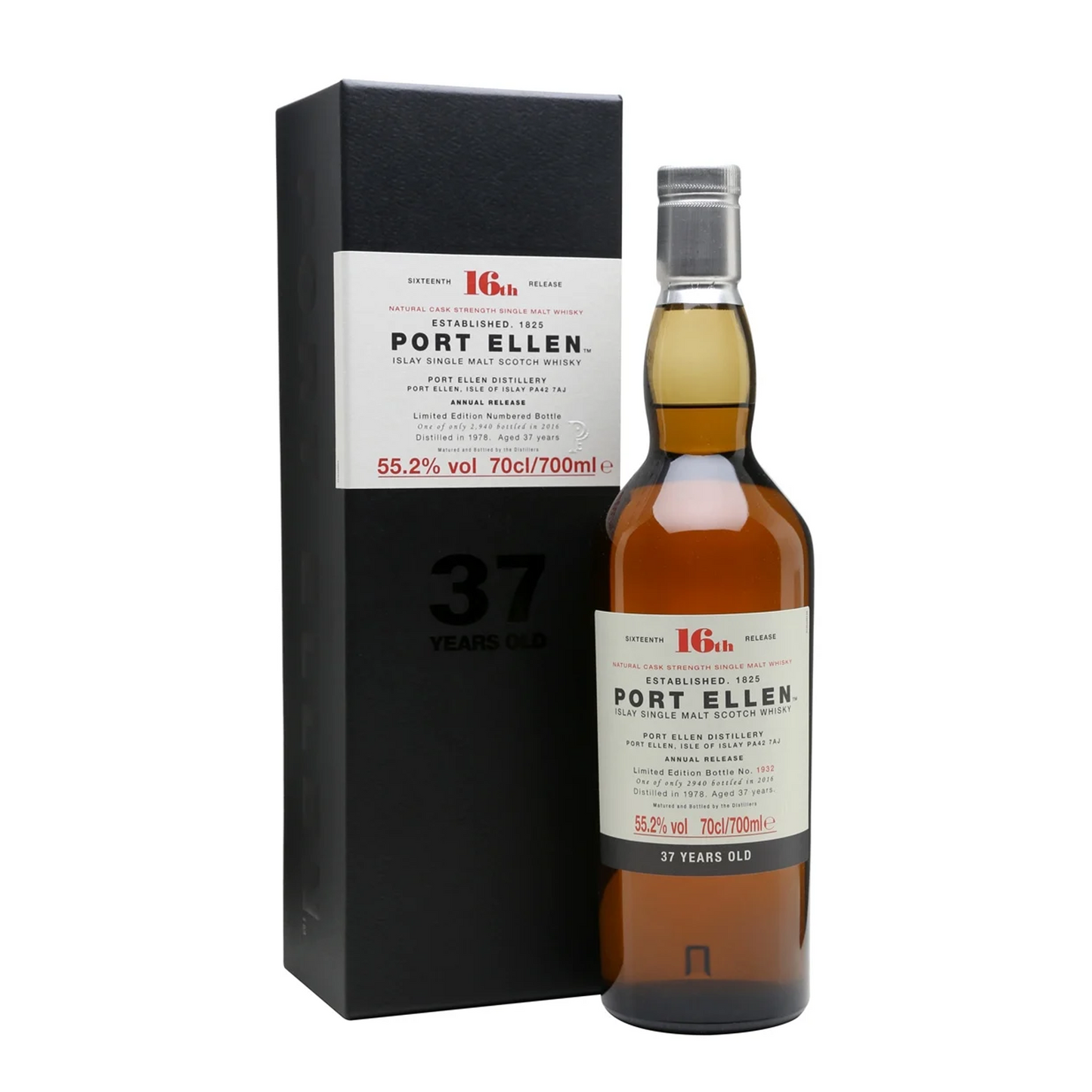 Port Ellen 16th Release 37 Years Old Distilled in 1978 Bottled in 2016 Limited Edition Natural Cask Strength Islay Single Malt Scotch Whisky ABV 55.2% Vol 70cl / 700ml (With Box)