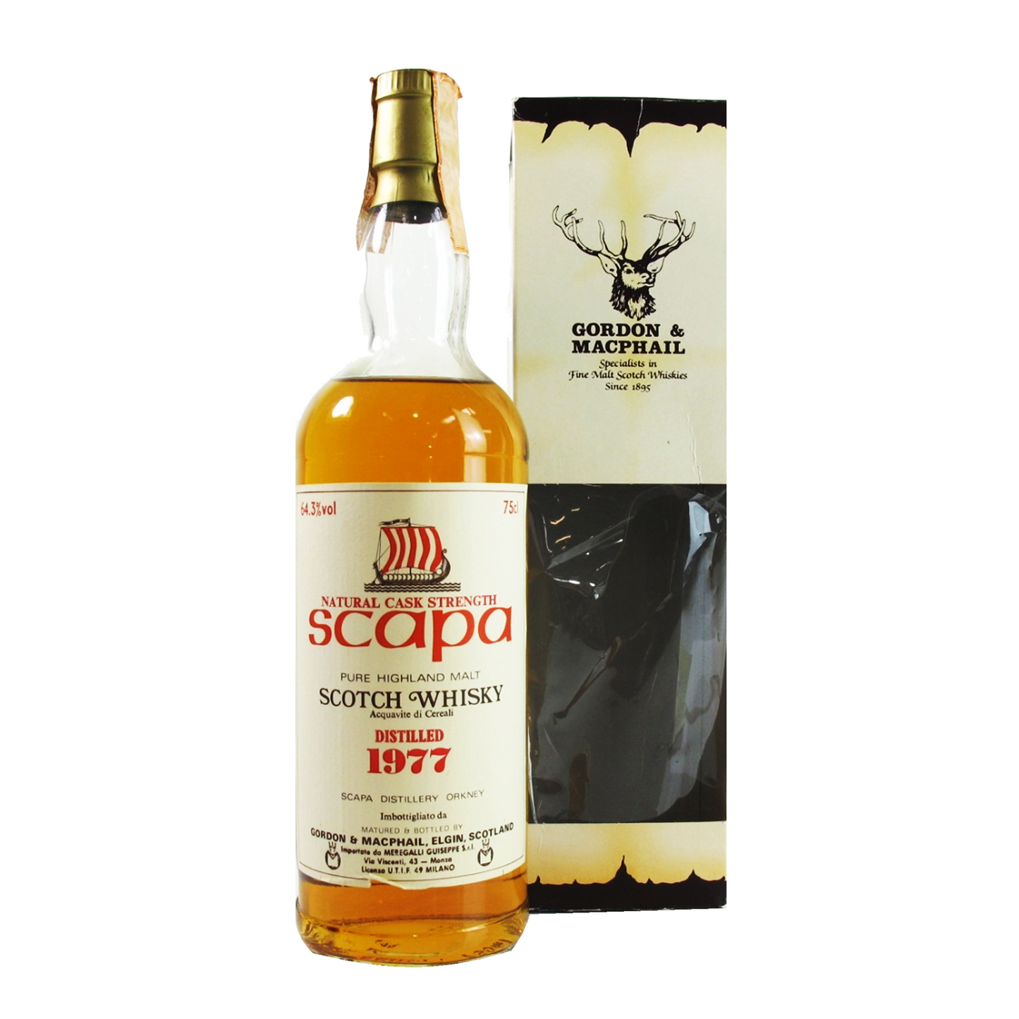 Scapa Distillery 1977 Matured and Bottled by Gordon & MacPhail Natural Cask Strength Orkney Islands Pure Highland Malt Scotch Whisky ABV 63.4% Vol 750ml / 75cl