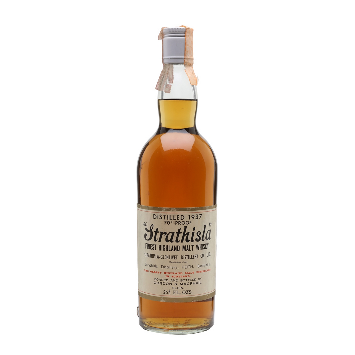 Strathisla-Glenlivet Distillery Distilled 1937 Gordon & MacPhail Flower Stencil Finest Highland Malt Whisky 70 Proof ABV 40.0% Vol 750ml / 75cl