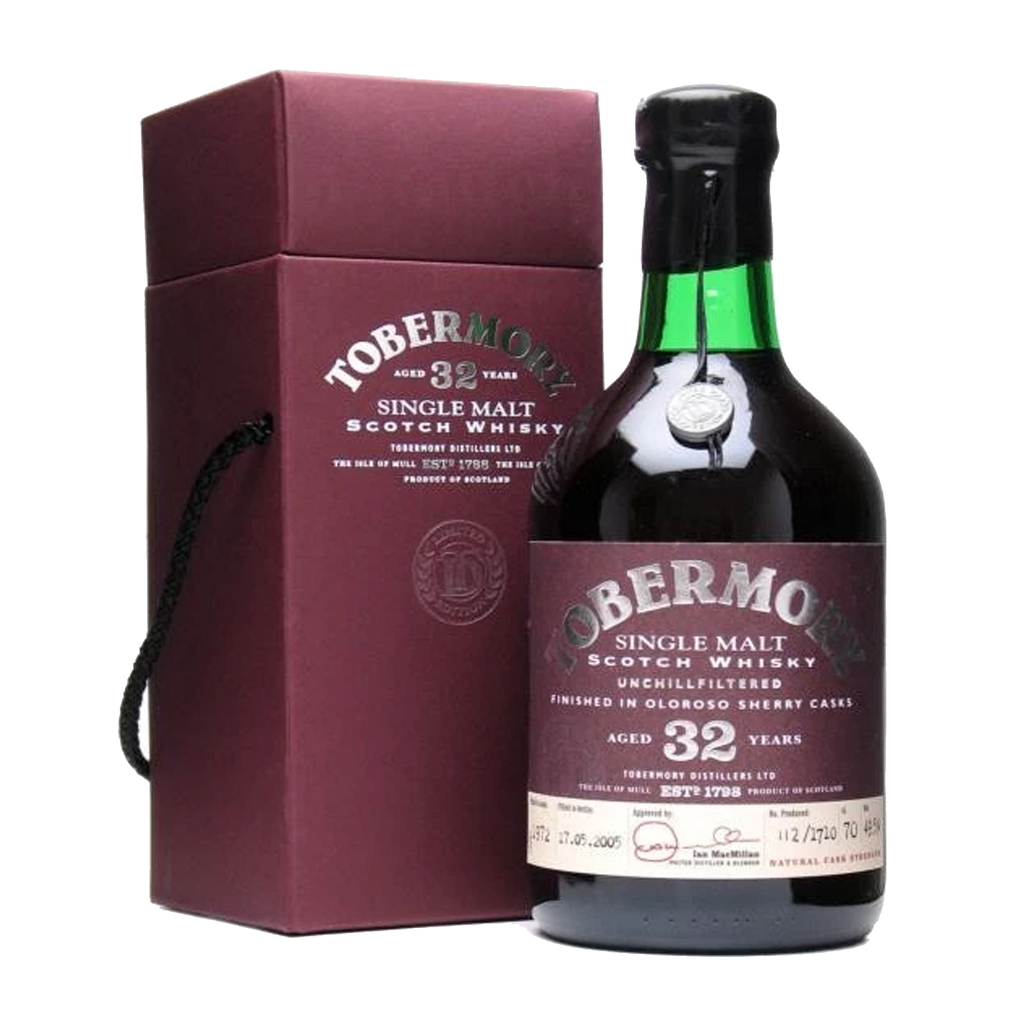 Tobermory 1972 32 Year Old Finished in Oloroso Sherry Cask / Red Label Isle Of Mull Single Malt Scotch Whisky ABV 49.5% Vol 700ml / 70cl