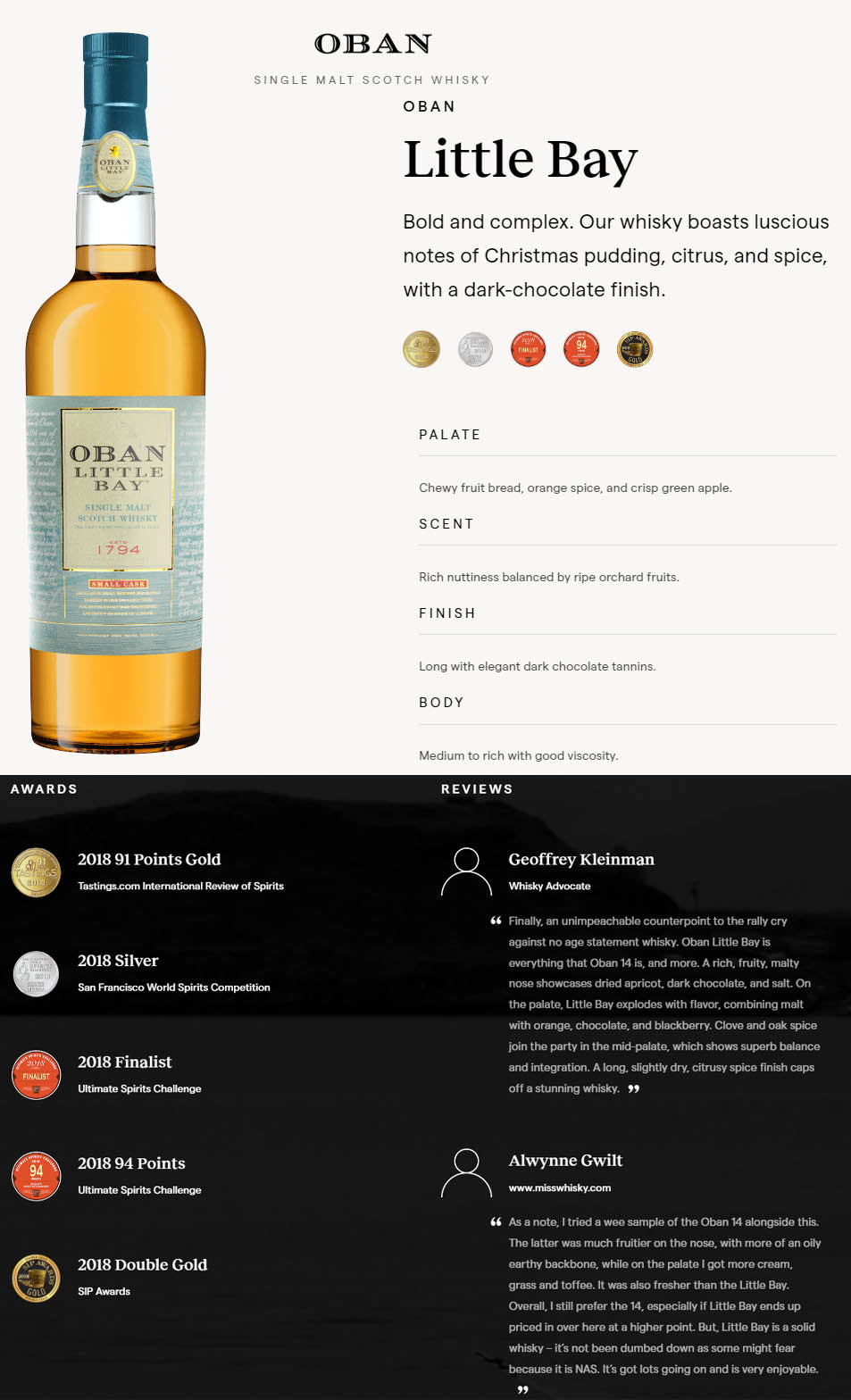 Oban Little Bay Small Cask Highland Single Malt Scotch Whisky ABV 43% Vol 100cl / 1000ml / 1L