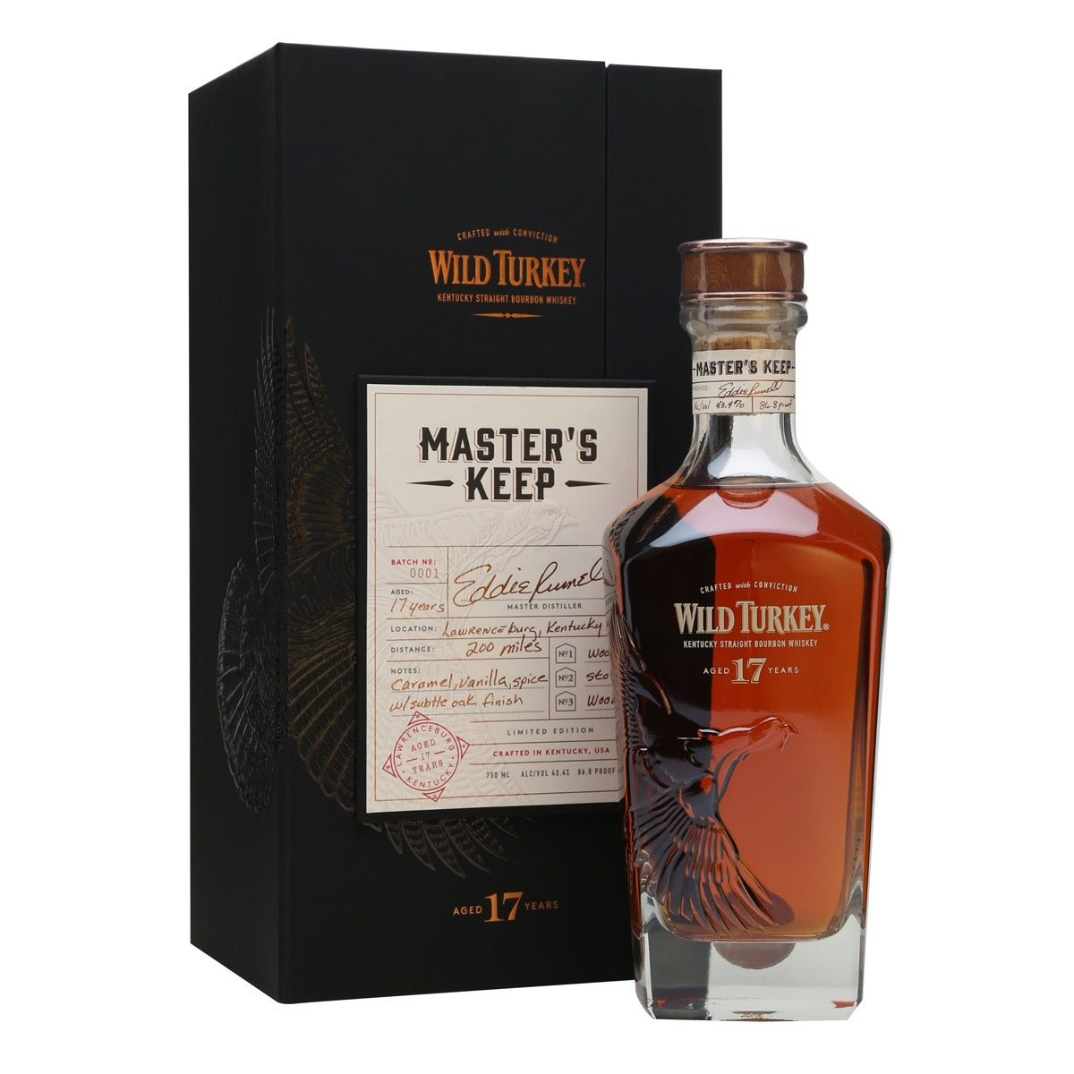 Wild Turkey 17 Year Old Master's Keep 1.0 Batch No 0001 Limited Edition (Bottled in 2015) Kentucky Straight Bourbon Whiskey 86.8 Proof ABV 43.4% Vol 750ml / 75cl (With Gift Box)