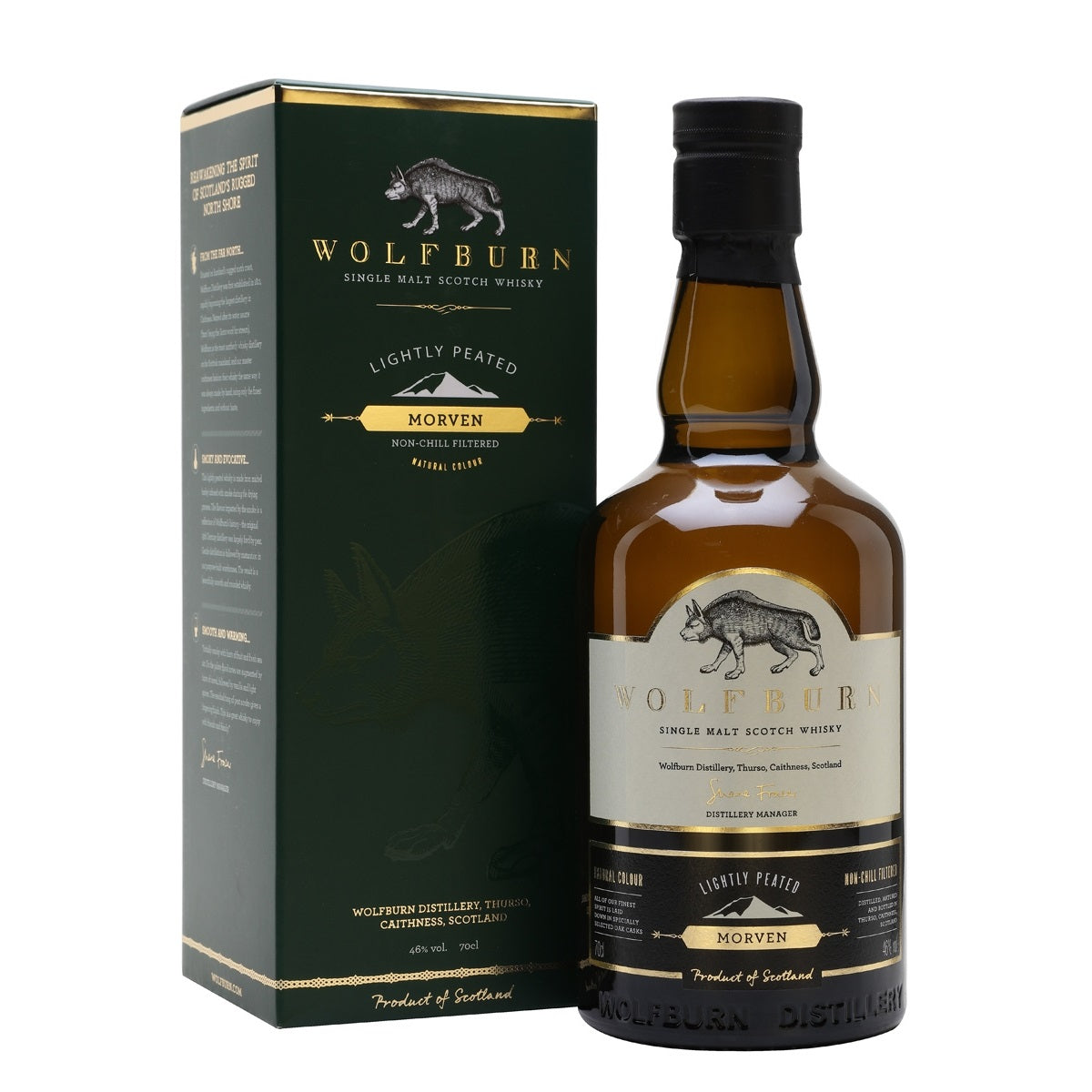Wolfburn Morven Lightly Peated Highland Single Malt Scotch Whisky ABV 46% Vol 70cl / 700ml (With Gift Box)