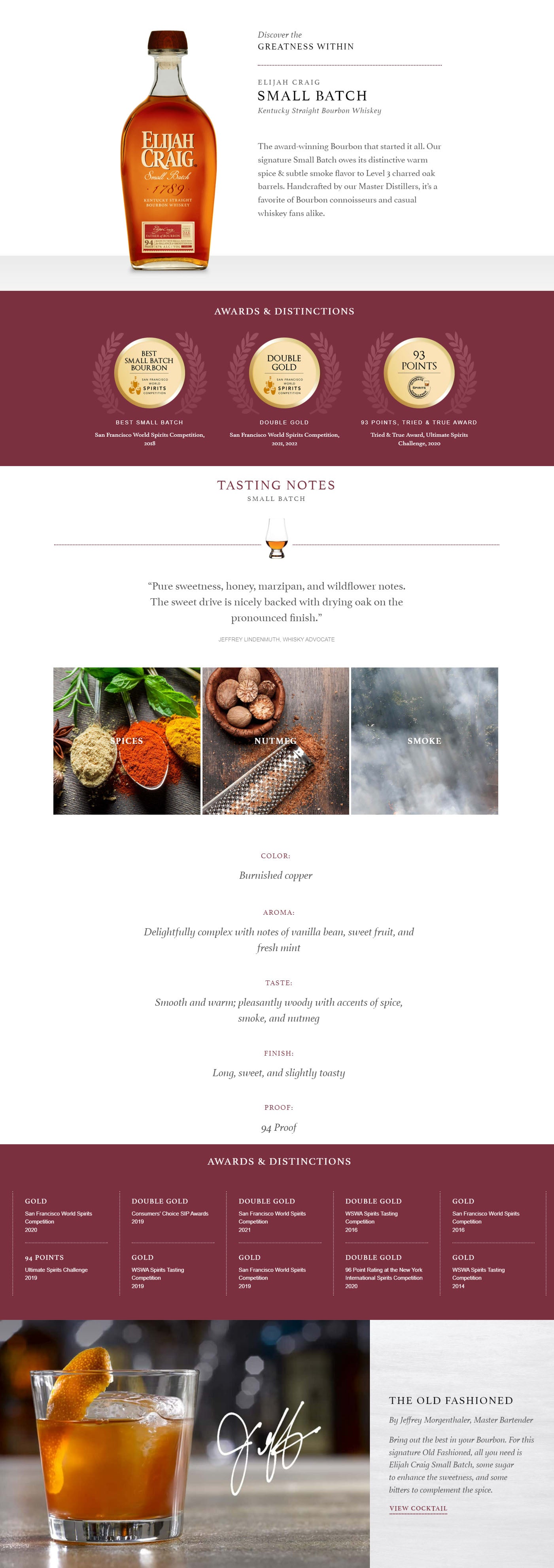 Elijah Craig Small Batch Kentucky Straight Bourbon 94 Proof ABV 47% Vol 70cl / 700ml