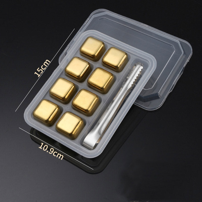 Whisky Stainless Steel Ice Cubes Set (Gold 8pcs)
