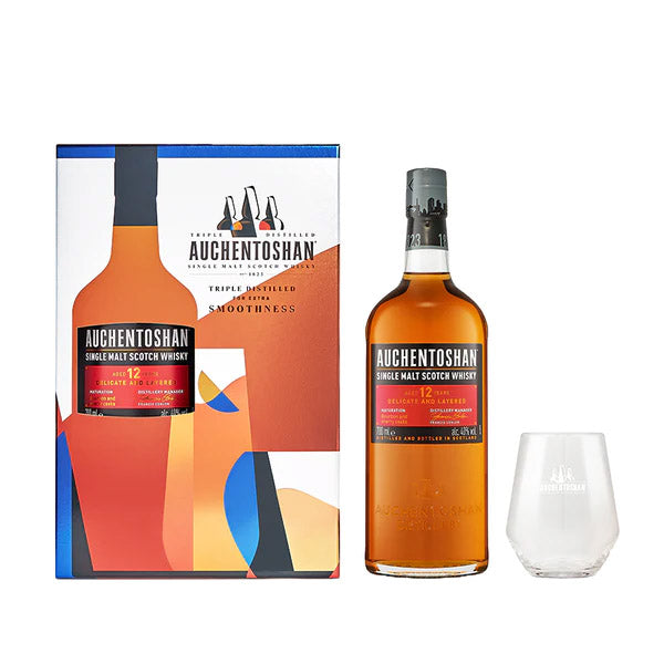 Auchentoshan 12 Year Old Tripled Distilled Lowland Single Malt Scotch Whisky Festive Gift Set ABV 40% Vol 70cl / 700ml