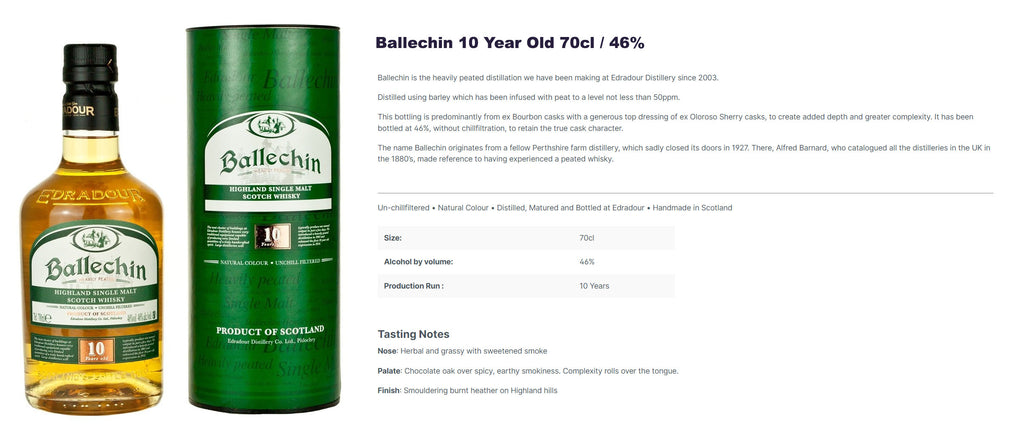 Ballechin 10 Years Heavily Peated Highland Single Malt Scotch Whisky ABV 46% 700ml