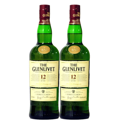 The Glenlivet 12 Years of Age Single Malt Scotch Whisky ABV 43% Vol 75cl / 750ml (Bundle of 2 Bottles Agent Stock, Old Design - No Box)