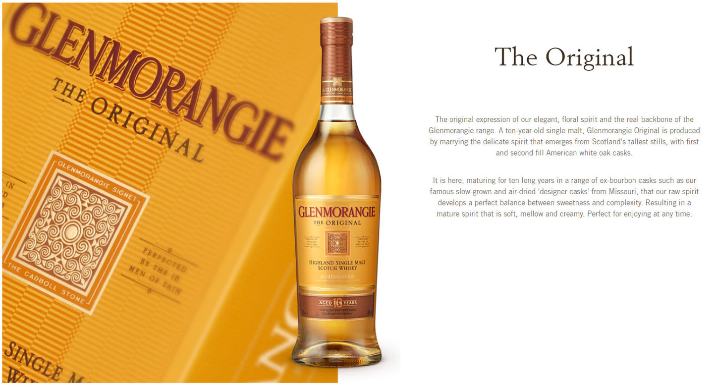 Glenmorangie 10 Year Old The Original Perfected by the Sixteen Men of Tain Highland Single Malt Scotch Whisky ABV 40% Vol 100cl / 1000ml / 1L