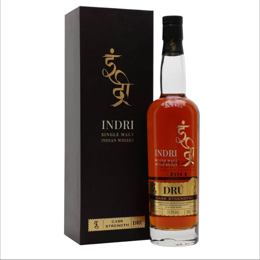 Indri Dru Cask Strength Matured in Bourbon Oak Barrels Single Malt Indian Whisky ABV 57.2% Vol 70cl / 700ml