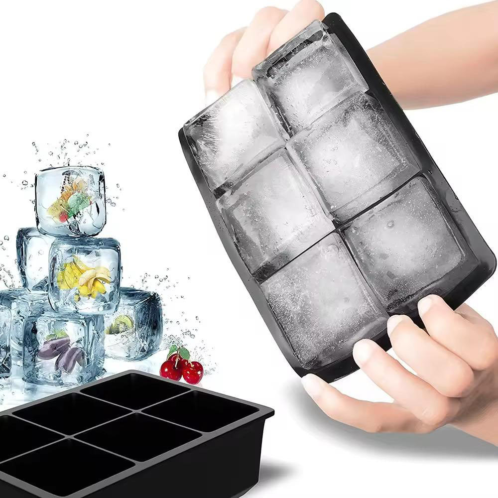 6 Grid Big Ice Tray Mold/Food Grade Silicone Ice Cube Large Square Mold/Reusable DIY Ice Maker Mold