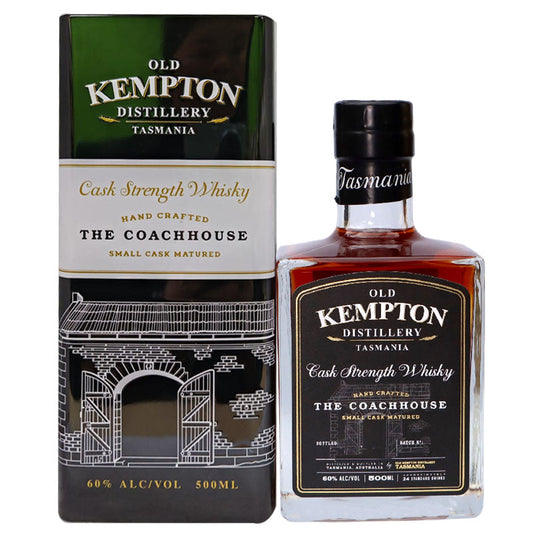 Old Kempton Distillery The Coachhouse Cask Strength from Tasmanian Pinot Noir and Australian Fortified Wine Casks Tasmania Single Malt Australian Whisky ABV 60% Vol 50cl / 500ml
