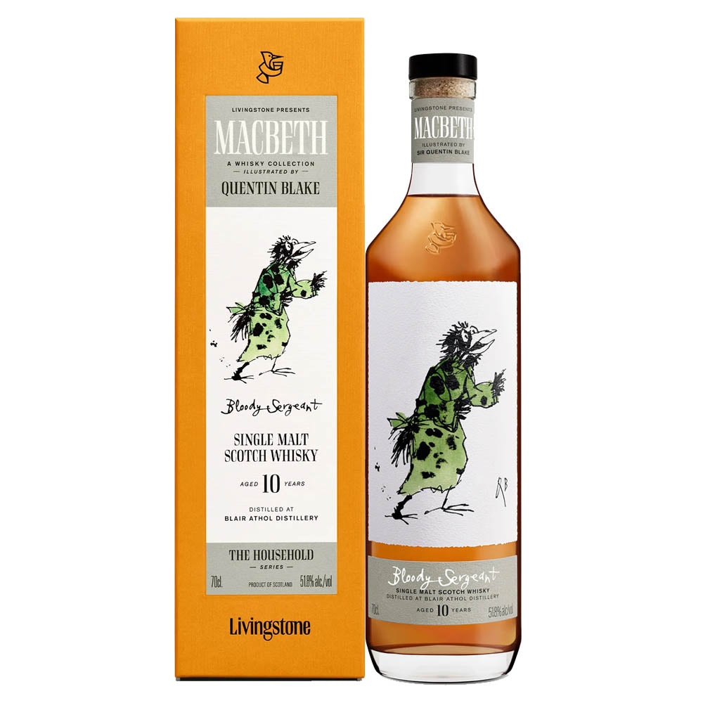 Blair Athol Distillery 10 Year Old Livingstone Presents Macbeth Bloody Sergeant The Household Series Highland Single Malt Scotch Whisky ABV 51.8% Vol 70cl / 700ml