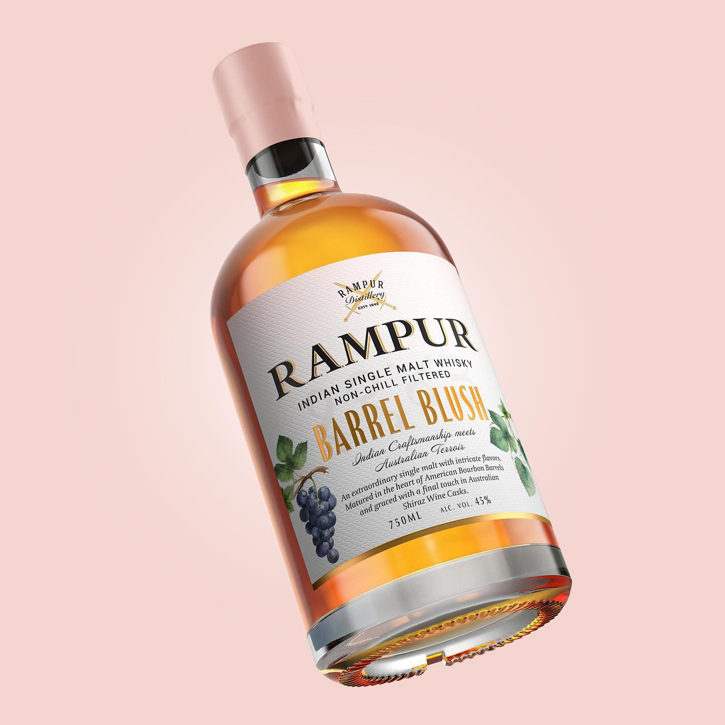 Rampur Barrel Blush Indian Single Malt Whisky ABV 45% Vol 700ml / 70cl