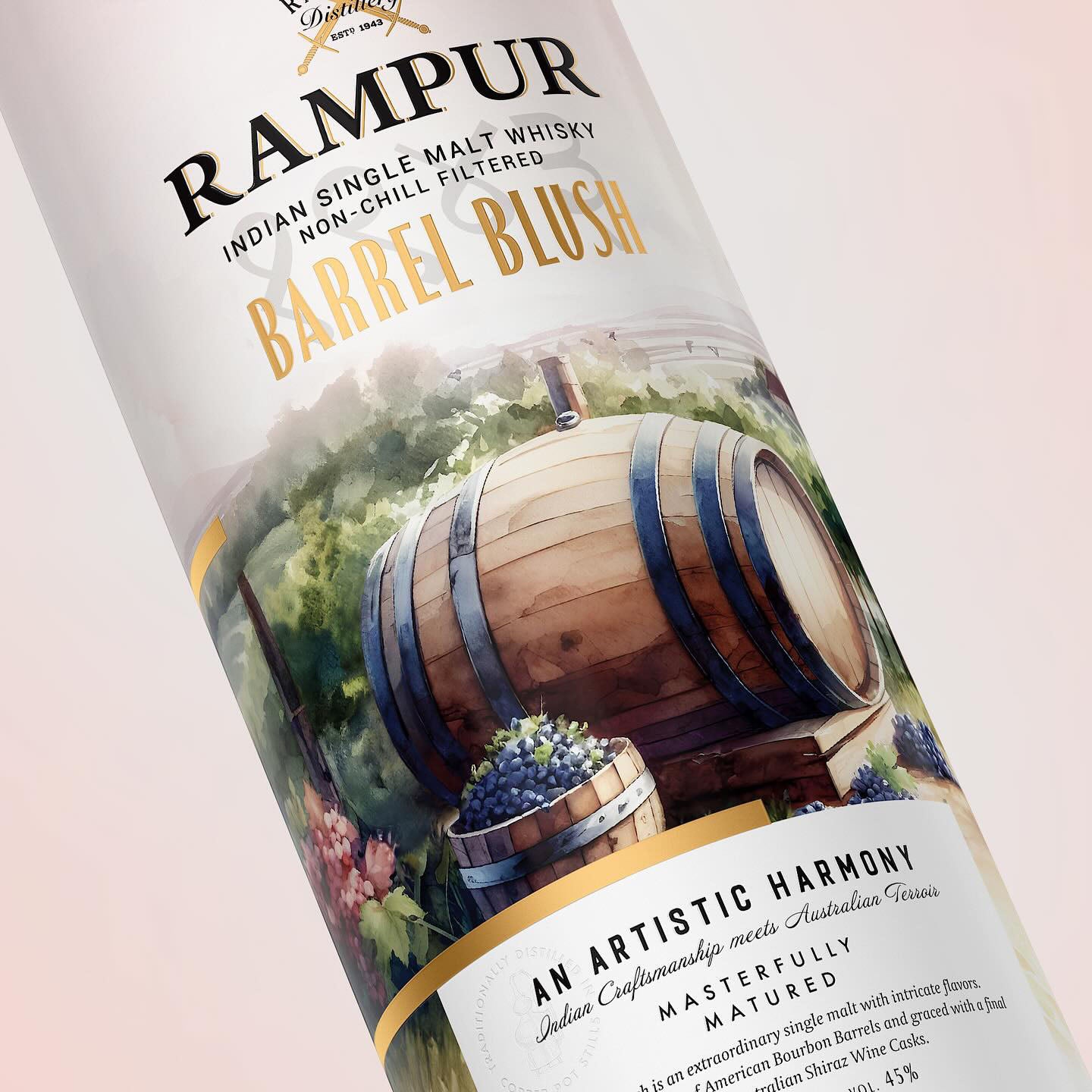 Rampur Barrel Blush Indian Single Malt Whisky ABV 45% Vol 700ml / 70cl