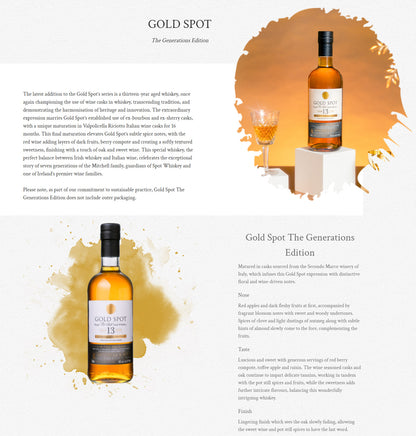 Gold Spot 13 Year Old Generations Edition Single Pot Still Irish Whiskey ABV 46% Vol 70cl / 700ml
