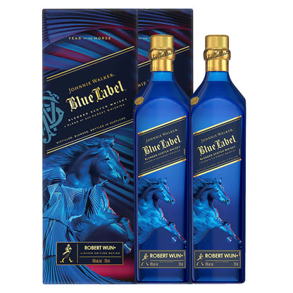 (Bundle of 2 Bottles) Johnnie Walker Blue Label Year Of The Horse Limited Lunar New Year Edition Blended Scotch Whisky ABV 40% Vol 75cl / 750ml (Free Decanter)